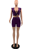 Fashion Pure Color Sleeveless Shorts Two Piece QSS51013