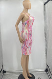 Colorful Printing Condole Belt Backless Mini Dress AD0601