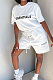 Casual Personality Letter Printing Short Sleeve Shorts Two Piece JG055 