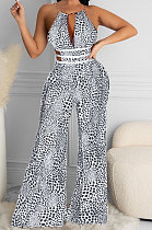 Euramerican Women Trendy Black White Stripe Sexy Wide Leg Jumpsuits MDF5233
