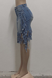 Euramerican Water Washing Tassel High Waist Cowboy Short Skirt SMR2416