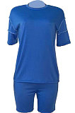 Casual Women Personality Short Sleeve Round Neck Shorts Sets MDF5232