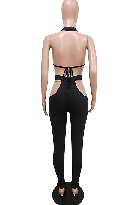 Fashion Summer Halter Neck Backless Bind Dew Hip Open Fork Pant Sets F88368