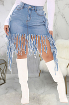 Euramerican Water Washing Tassel High Waist Cowboy Short Skirt SMR2416