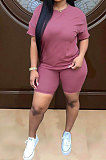 Casual Women Personality Short Sleeve Round Neck Shorts Sets MDF5232