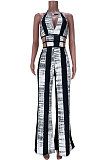 Euramerican Women Trendy Black White Stripe Sexy Wide Leg Jumpsuits MDF5233
