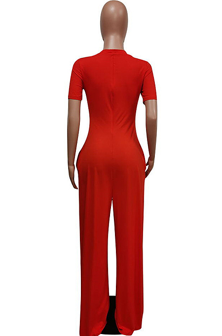 Euramerican Deep V Short Sleeve Wide Leg Jumpsuits F88372