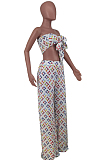 Euramerican Summer Positioning Print Boob Tube Top Long Pants Two Piece ZDD31138