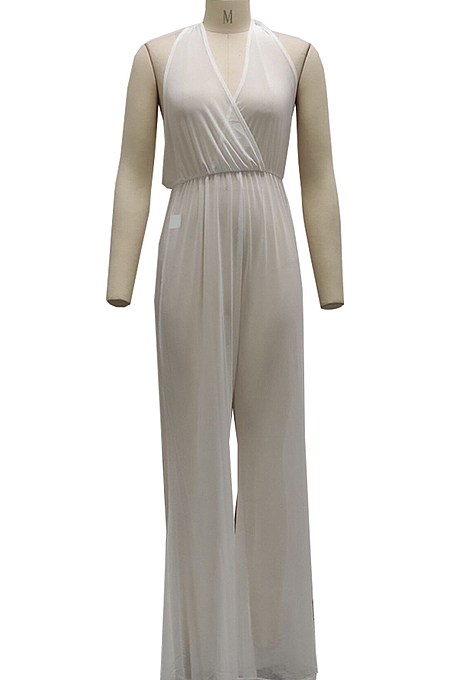 Sexy Fashion Net Yarn Spliced Bind Wide Leg Jumpsuits SMR10019