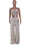 Euramerican Summer Positioning Print Boob Tube Top Long Pants Two Piece ZDD31138