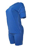 Casual Women Personality Short Sleeve Round Neck Shorts Sets MDF5232