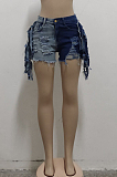 Fashion Spliced Stretch Cultivate One's Morality Tassel Cowboy Shorts  SMR2481