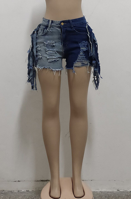 Fashion Spliced Stretch Cultivate One's Morality Tassel Cowboy Shorts  SMR2481