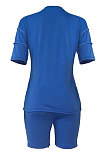 Casual Women Personality Short Sleeve Round Neck Shorts Sets MDF5232