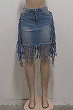 Euramerican Water Washing Tassel High Waist Cowboy Short Skirt SMR2416