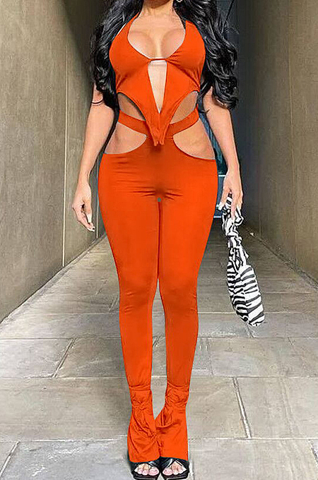 Fashion Summer Halter Neck Backless Bind Dew Hip Open Fork Pant Sets F88368