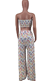 Euramerican Summer Positioning Print Boob Tube Top Long Pants Two Piece ZDD31138