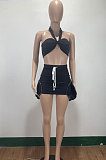 Women Pure Color Sexy Bandage Chest Wrap Skirts Sets AMM8358