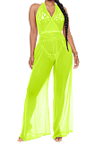 Sexy Fashion Net Yarn Spliced Bind Wide Leg Jumpsuits SMR10019