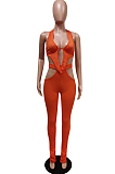 Fashion Summer Halter Neck Backless Bind Dew Hip Open Fork Pant Sets F88368