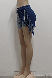 Fashion Spliced Stretch Cultivate One's Morality Tassel Cowboy Shorts  SMR2481
