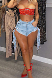 Fashion Cultivate One's Morality Water Washing Tassel Cowboy Shorts SMR2271