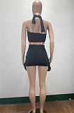 Women Pure Color Sexy Bandage Chest Wrap Skirts Sets AMM8358
