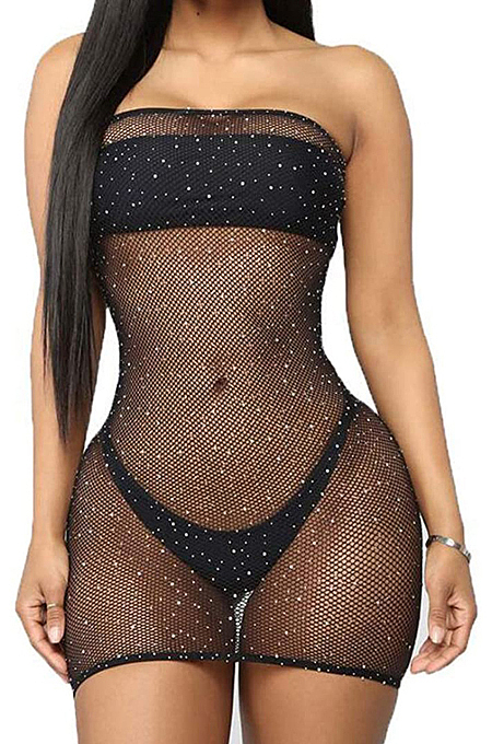 Sexy Fashion Net Yarn Beach Bood Tube Top Dress SMR10045
