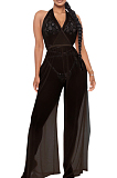 Sexy Fashion Net Yarn Spliced Bind Wide Leg Jumpsuits SMR10019