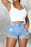 Euramerican Hole High Waist Water Washing Stretch Cowboy Shorts SMR2518