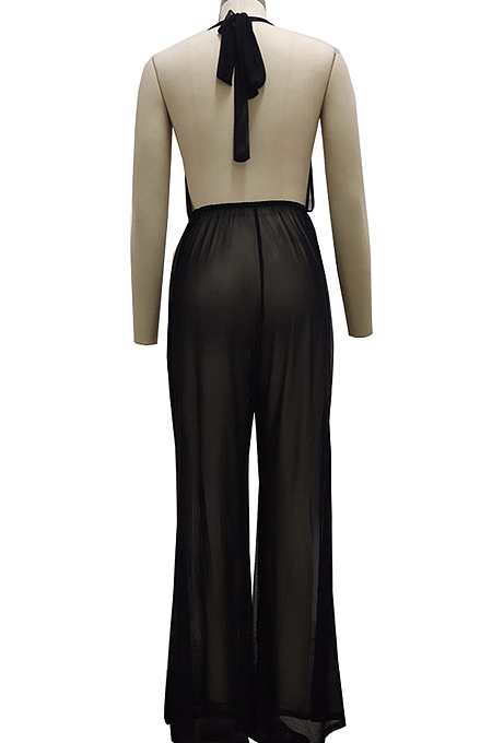 Sexy Fashion Net Yarn Spliced Bind Wide Leg Jumpsuits SMR10019