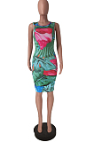 Night Club Sexy Positioning Printing Sleeveless Dress ZDD31133