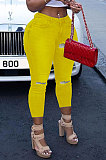 Women Eyelet Coloured Ribbon Hurnt Flower Cowboy Long Pants XQ1127