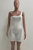 Rib Pure Color One Shoulder Romper Shorts XQ1128