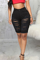 Fashion Hole High Waist Water Washing Stretch Cowboy Pants SMR2460