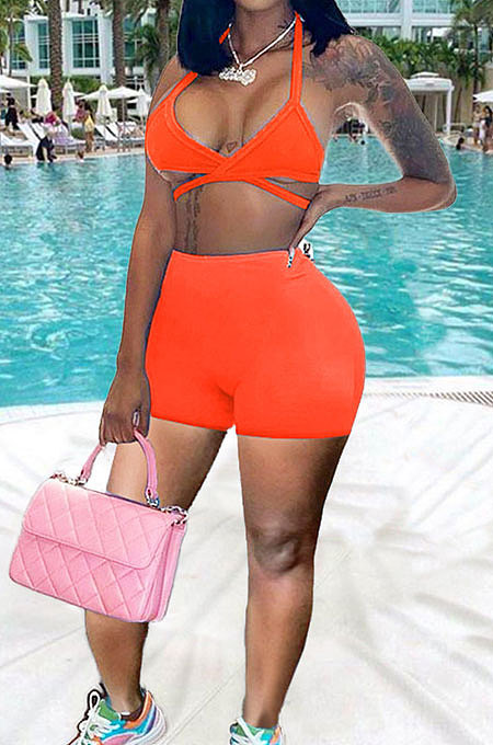 Fashion Sexy Low Bosom Condole Belt Vest Sport Shorts Sets MDF5235