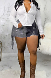 Fashion Spliced Stretch Cultivate One's Morality Tassel Cowboy Shorts  SMR2481