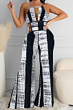 Euramerican Women Trendy Black White Stripe Sexy Wide Leg Jumpsuits MDF5233
