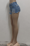 Euramerican Hole High Waist Water Washing Stretch Cowboy Shorts SMR2518