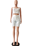 White Euramerican Fashion Spilced Vest Shorts Sports Casual Sets CM2141-1