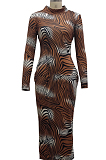 Fashion Sexy Digital Printing Cultivate One's Morality Long Sleeve Dress SMR10443 