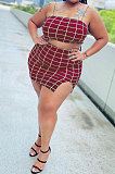 Red Stripe Condole Belt Vest Open Frok Skirts Sets  CYC793-1