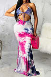 Fashion Tie Dye Printing Halter Neck Long Dress SMR10286