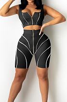 Black Euramerican Fashion Spilced Vest Shorts Sports Casual Sets CM2141-3