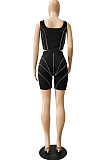 Black Euramerican Fashion Spilced Vest Shorts Sports Casual Sets CM2141-3