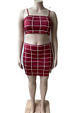 Red Stripe Condole Belt Vest Open Frok Skirts Sets  CYC793-1