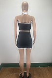 Black Women Sleeveless Halter Neck Ruffle Sport Skirts Sets AMM8361-3