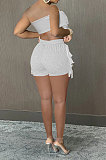 Pure Color Chest Wrap Tassel Fashion Sexy Backless Shorts Sets PY809