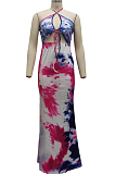 Fashion Tie Dye Printing Halter Neck Long Dress SMR10286
