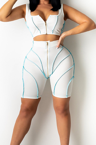 White Euramerican Fashion Spilced Vest Shorts Sports Casual Sets CM2141-1